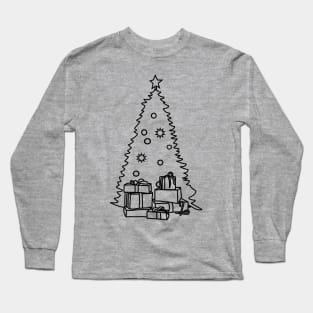 Christmas Tree and Presents Outline Long Sleeve T-Shirt